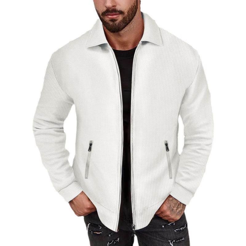 Herren Herbst Waffelstrick Reißverschlusstasche Revers Cardigan