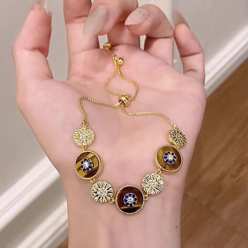 18k real gold electroplated zircon round eye bracelet bracelet European and American temperament jewelry women