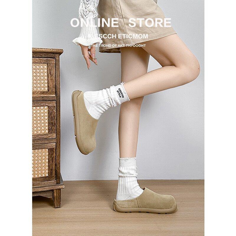 

Retro platform Birkenstocks women s 2025 spring new leather muller shoes bag head half slippers women s outer wear 35