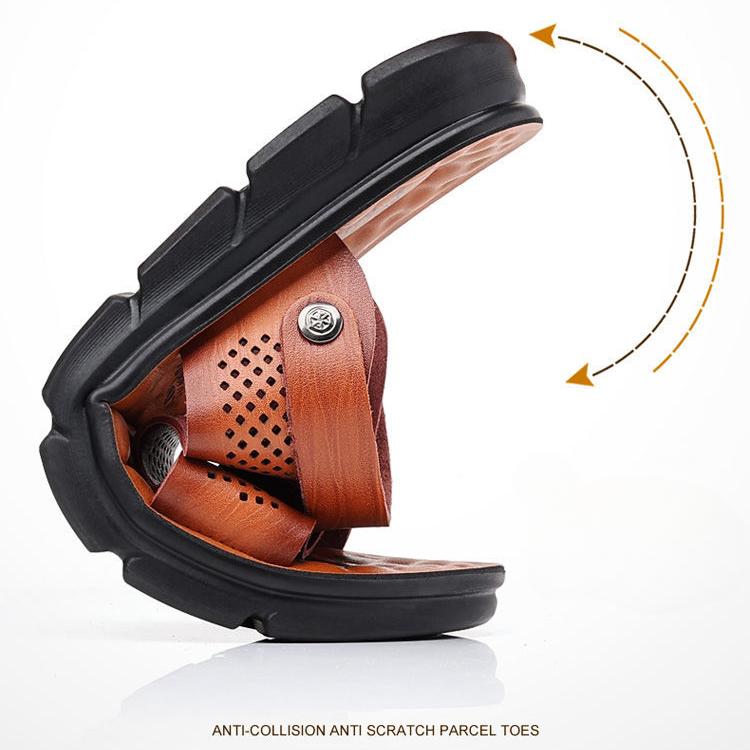 Sandály z hovězí kůže Pánské plážové boty Letní řízení Prodyšná Pánská móda Protiskluzové Pantofle z pravé kůže z mikrovlákna Pánské