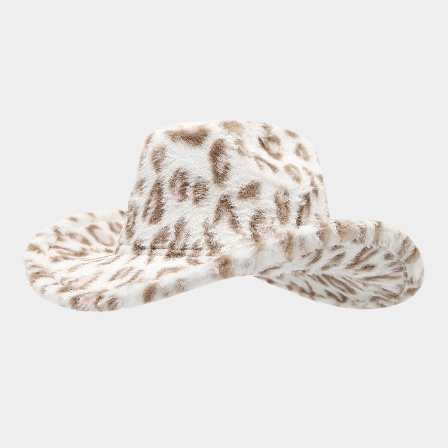 Women s Cow Print & Leopard Print Western Cowboy Hat - New Autumn & Winter Fashion Plush Thickened Warm Hat, Internet-Famous