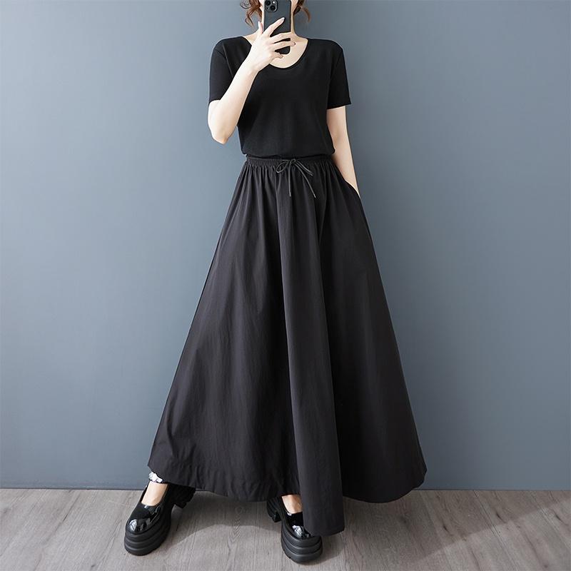 Negru Mărimi mari Vintage Talie înaltă Casual Larg Lung Vară Pantaloni cu picior lat Femei Pantaloni