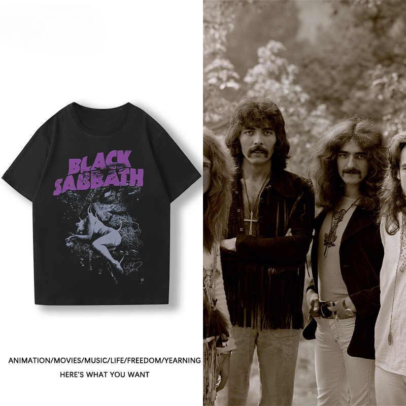 2024 Nové tričko rockové kapely Black Sabbath pro chlapce s tématickým potiskem, evropský a americký trend, letní bavlněné s krátkým rukávem