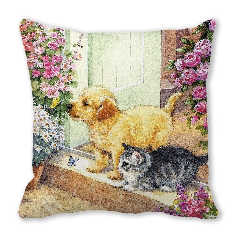 Pernă de canapea cu aspect de piele de piersică, model Crăciun Fericit, pisică și animal - ZT422