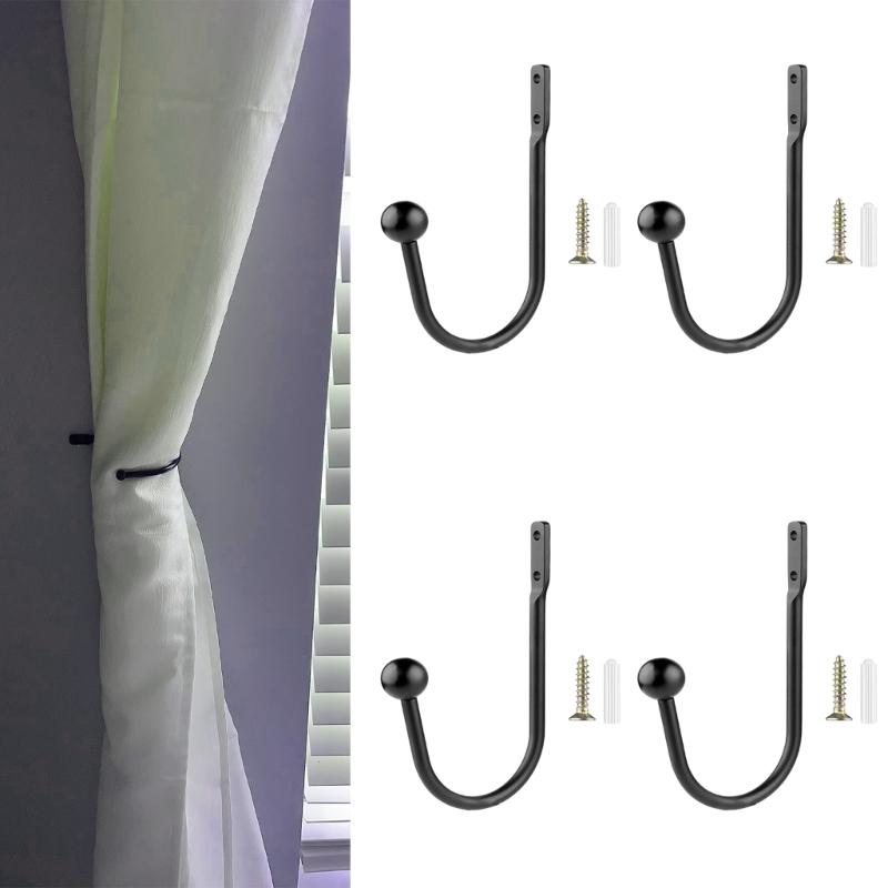 2/4Pieces Black Aluminum Alloy Curtain Holdbacks Designs for Stylish Window Treatments In Living Room and Bedroom