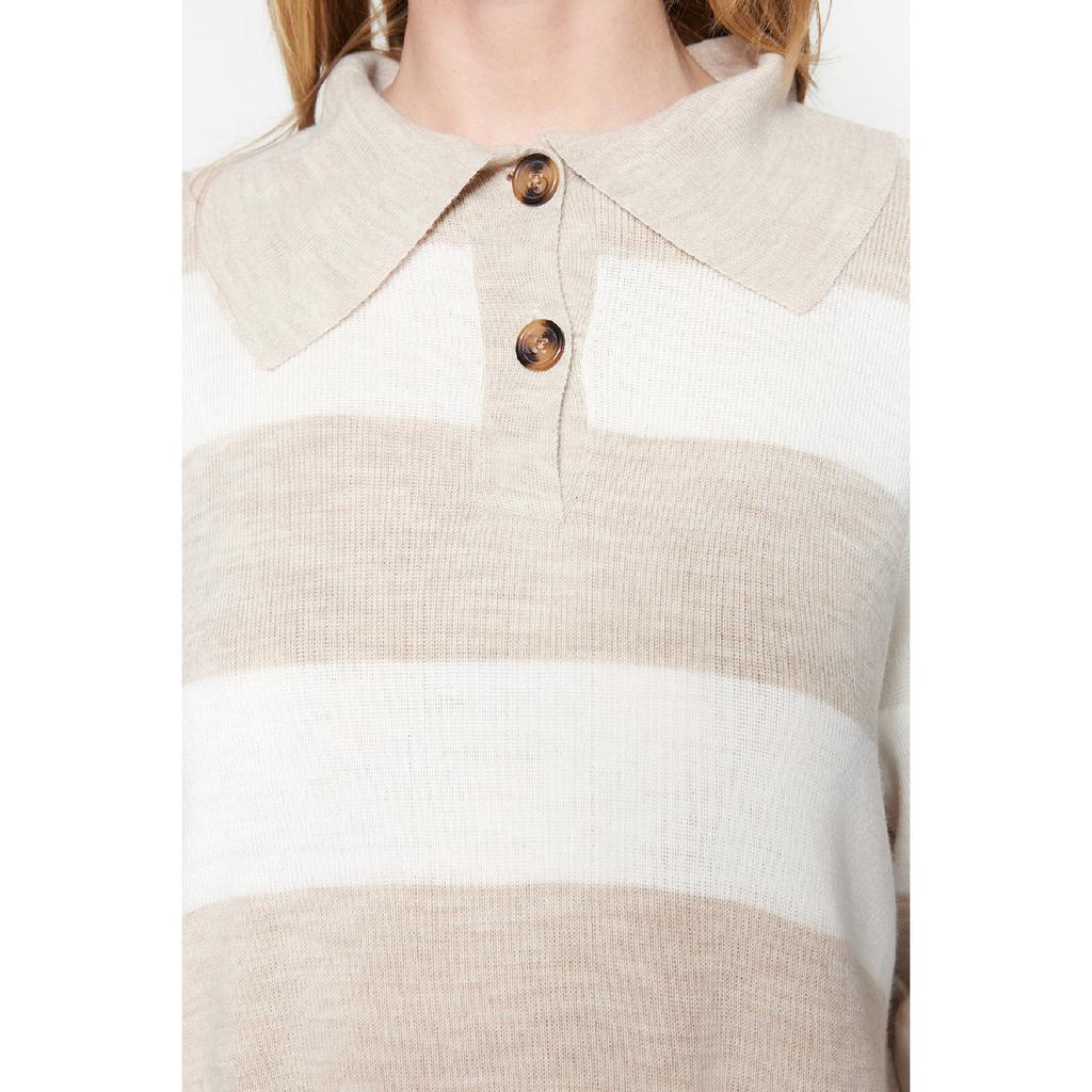 Schwarz gestreifter Strickpullover mit Rollkragen Tctaw23kz00039