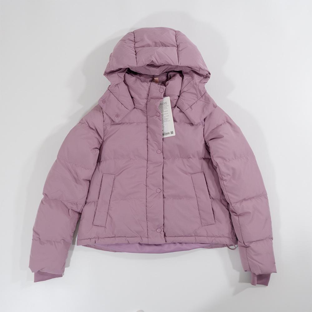 Lulu Kurze Kältebeständige Daunenjacke mit Kapuze: 4-Gitter-Puff, Abnehmbar & Warm für Herbst/Winter-Fitness