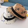 Top Hat Men's Brimmed Straw Hat Jazz Hat Summer Straw Shade Coconut Tree Printed Beach Sunscreen Hat