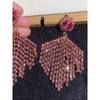 Jiao Jiao Same Geometric Rose Red Stud Earrings Pink Rhinestone Tassel Drill Chain Exaggerated Earrings Fashion Face Slimming Earrings