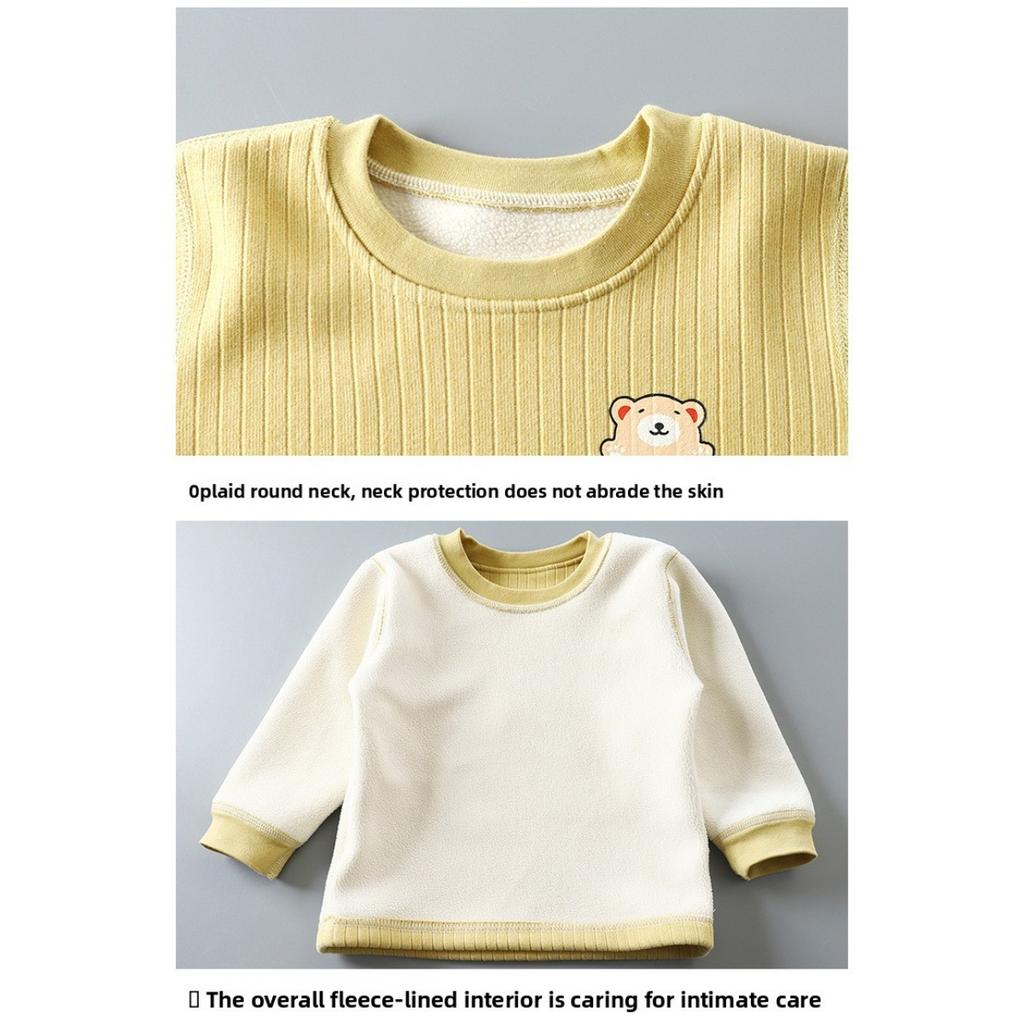 Children's Warmth Set with Thick Velvet for Autumn and Winter, New Baby Underwear, Mid Autumn Clothes, Autumn Pants, Children's Set