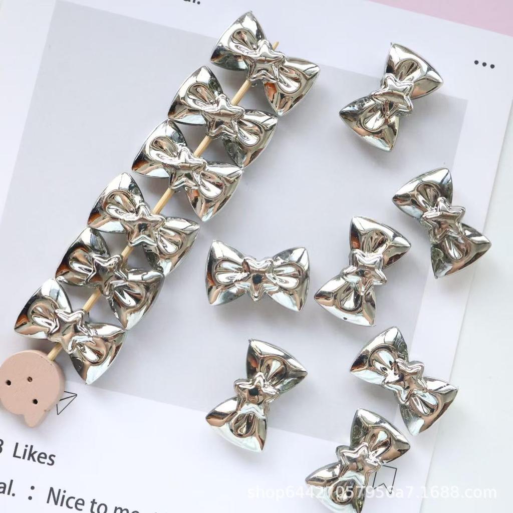 Electroplated Silver Bow Tie Acrylic Beads for DIY Bracelet Chain Jewelry