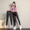 Women's High-Waisted Black Matte Leather Leggings - Fleece-Lined and Slimming for Fall/Winter