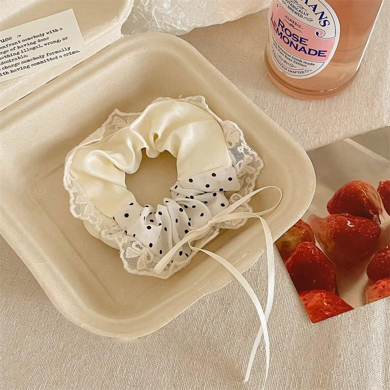 Lace Check Bow Hair Ring Female Cute Sweet Balls Scrunchie Vintage Gentle Hair Accessories