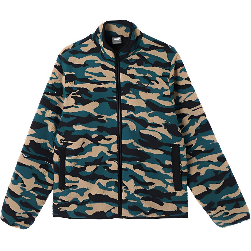 Puma Camo Sherpa Stand Collar Zipper Design Long Sleeve Fleece Jacket Men jackets Black Camouflage 631731-01