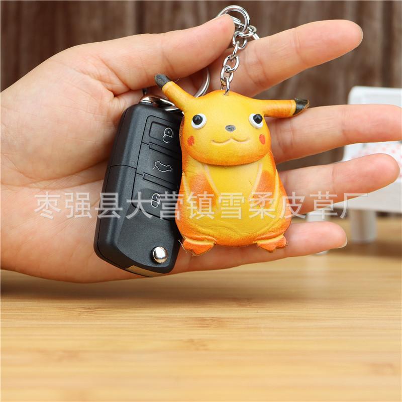 First Layer Cowhide Creative Pikachu Pendant Bag Pendant Accessories Car Keychain Cartoon Animal Children'S Gifts