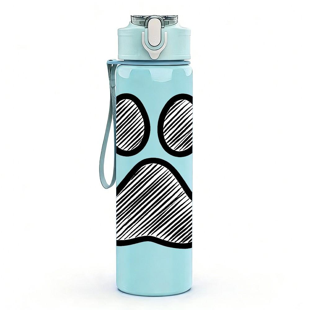 1PC Dog Paw Footprint Sketch Print 750ml Color Plastic Sports Water Bottle Leakproof Flip Straw Lid Suitable for Sports Office Home Use