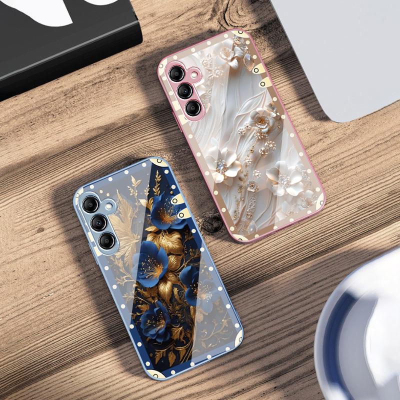 Pudełko Różowe Kwiaty Dla Samsung Galaxy A14 4G 20 30 52 20S 21S 22 A32 33 34 42 50 51 53 54 70 71 72 73 5G Szklane Etui Na Telefon