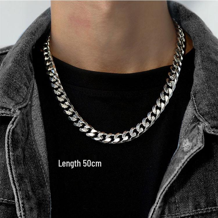 Men's Trendy Cuban Chain Necklace - Titanium Steel, Non-fading, Thick Iron Chain, Hip Hop Style, European/American Fashion.