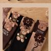 10-1 Pairs of Women's Mid Length Socks - Cute Teddy Bear and Floral Pattern, Elastic Fiber Blend, Ribbed Cuffs, Casual Elegant Autumn and Winter Socks