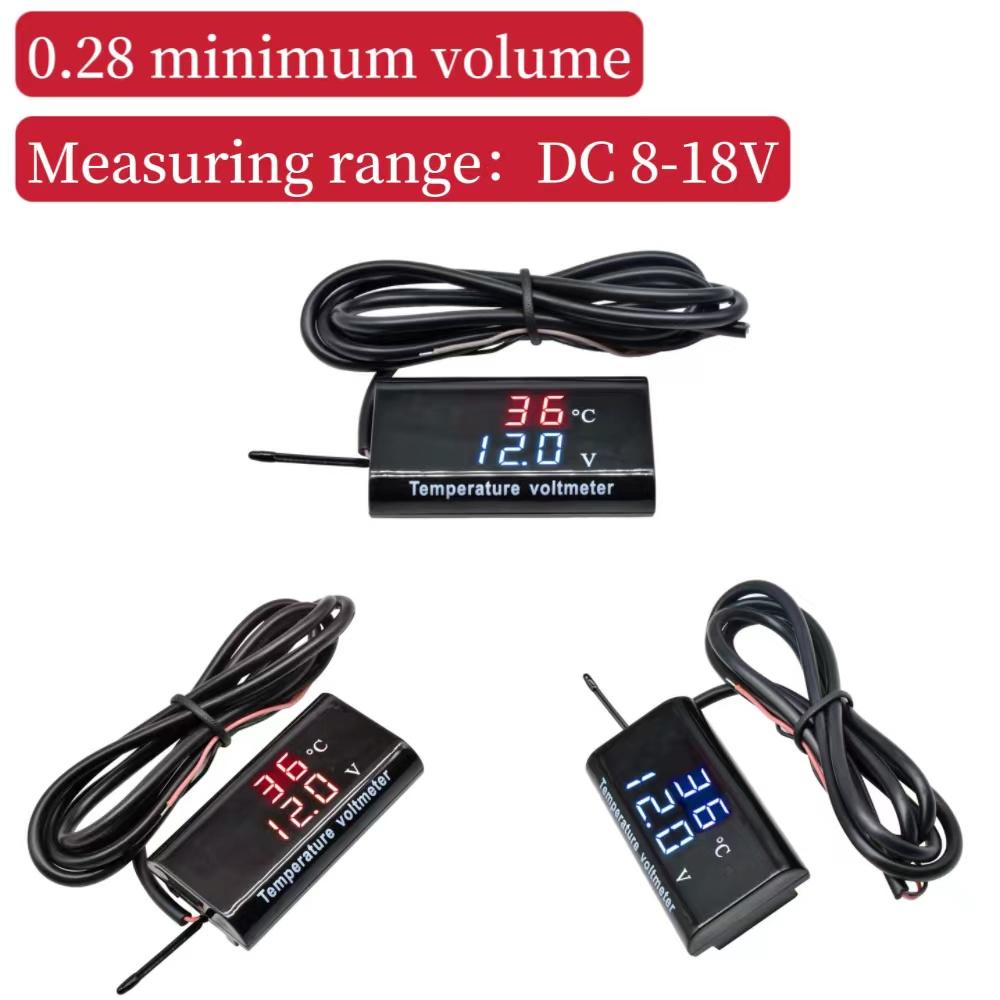 DC 8V-18V 0.28" LED Digital Waterproof Voltage and Temperature Dual Display Voltmeter Voltmeter Temperature Detector Motorbike