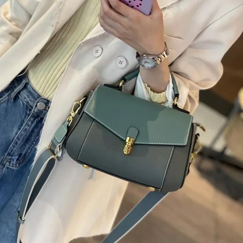 Women's Natural Cow Leather Shoulder Bags Female High Quality Messenger Crossbody Bag Ladies Fashi First Layer Cowhide Handbag