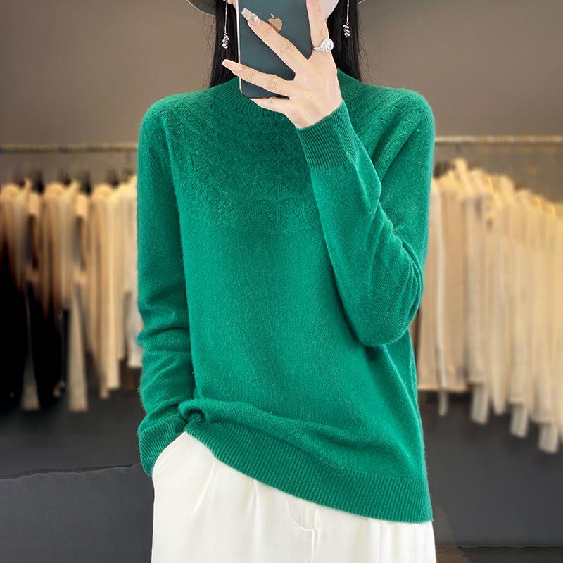 Cross-Border Autumn/Winter Women's Slim Fit Trendy Semi-High Neck Soft Knit Sweater.