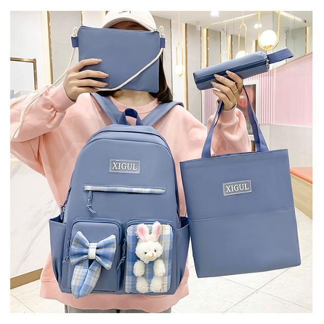 Schoolbag New Japanese Simple Girls Bag Casual Student Backpack Harajuku Four-piece Backpack Multifunctional Handbag