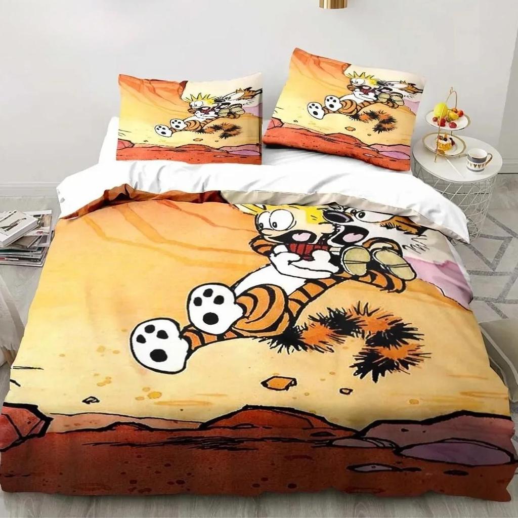 Cartoon Bedding Set C-Calvin&Hobbes 3D Printed Duvet Cover Set Soft Single Twin Double Queen King Size for Kids Child Gift Comic