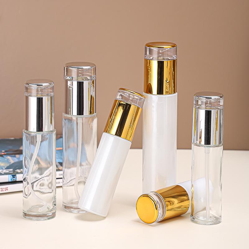 Glass Pump Bottle for Transparent Milky Lotion and Cosmetic Spray - Travel Refillable