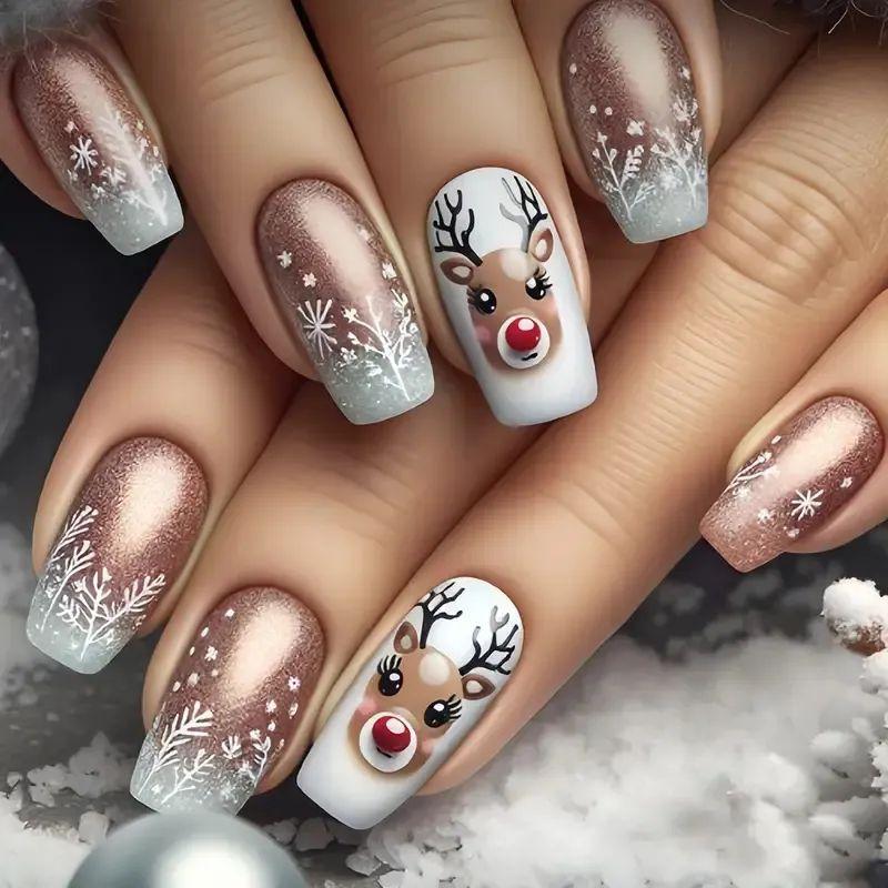 24 Pieces Of Manicure, Nail Piece European And American Style Christmas Day Collection Rectangular Wearing Armor