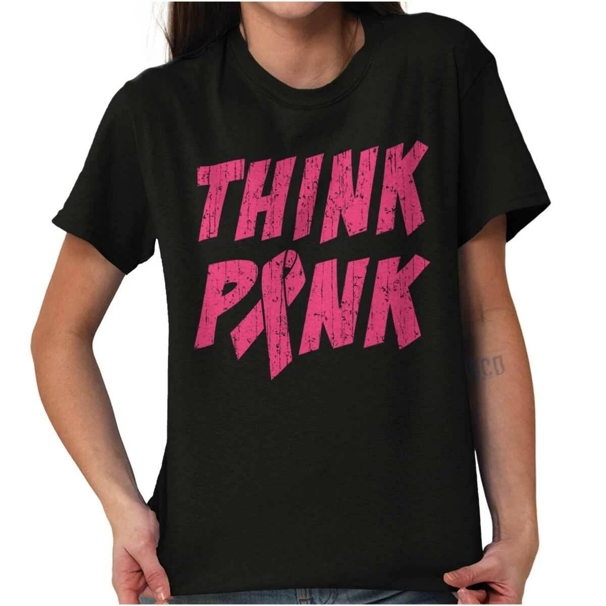 Breast Cancer Awareness Think Pink Ribbon Womens Graphic Crewneck T Shirt Tee XXXXL