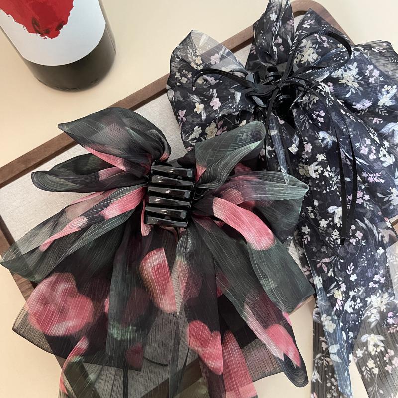 Drcená květina Vícevrstvá mašle Vlající stuha Sponka do vlasů Dámská Nízký ohon Skřipec na vlasy Zadní část hlavy Žraločí skřipec