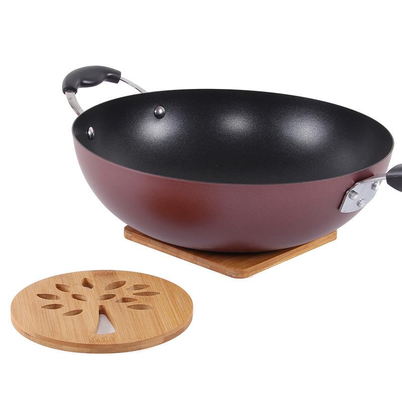 Bamboo Round Table Mat Simple Hollow Pattern Heat Resistant Pot Dish Placemats Anti-slip Protection Table Decorative