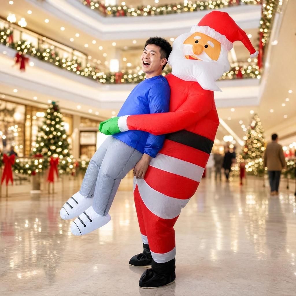 Inflatable Santa Costume with Beard and Hat One-Size Fancy Dress Quick Setup