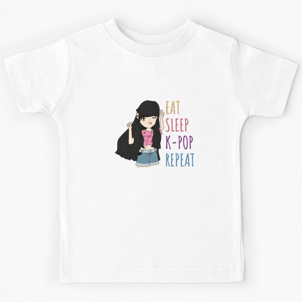 EAT - SLEEP - K-POP - REPEAT Anime Girl (Black Hair) Kids T-Shirt 150