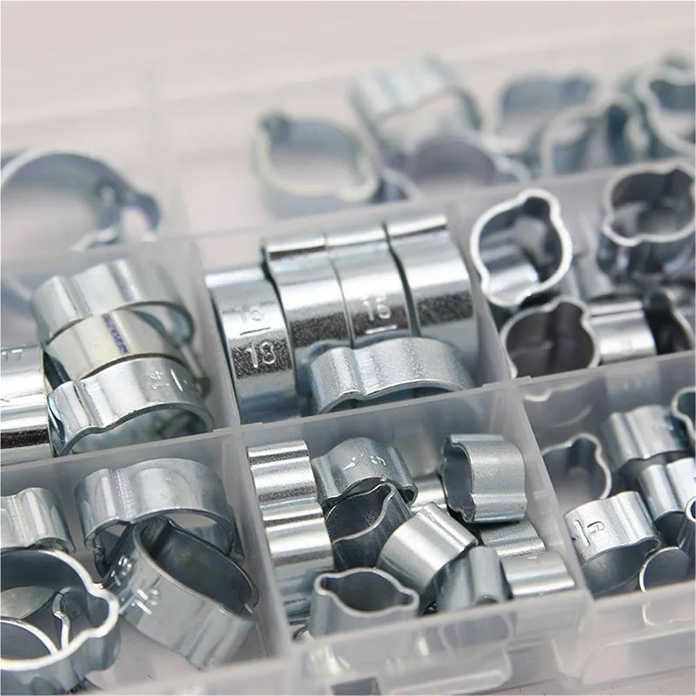 80Pcs Double Ear O Clips Automotive Air Fuel Hose Pipe Crimp Clamps Hose Fasteners