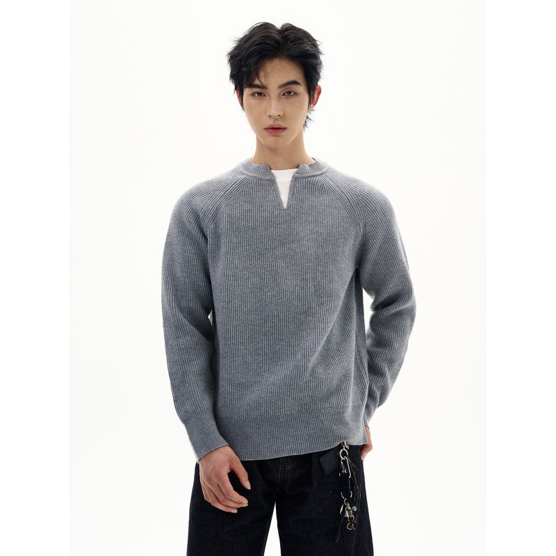 Kisko American Retro Ribbed Faux Two-Piece Commuter Knit Sweater for Men and Women, Simple Casual Inner Layer Top, Trendy