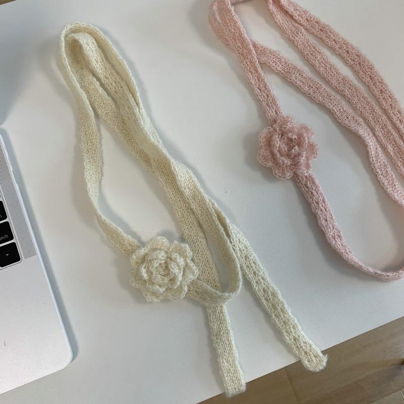 Elegant Autumn And Winter Handmade Flower Decorated Long Scarf  Girls Chic Thin Scarves 180*1.5cm