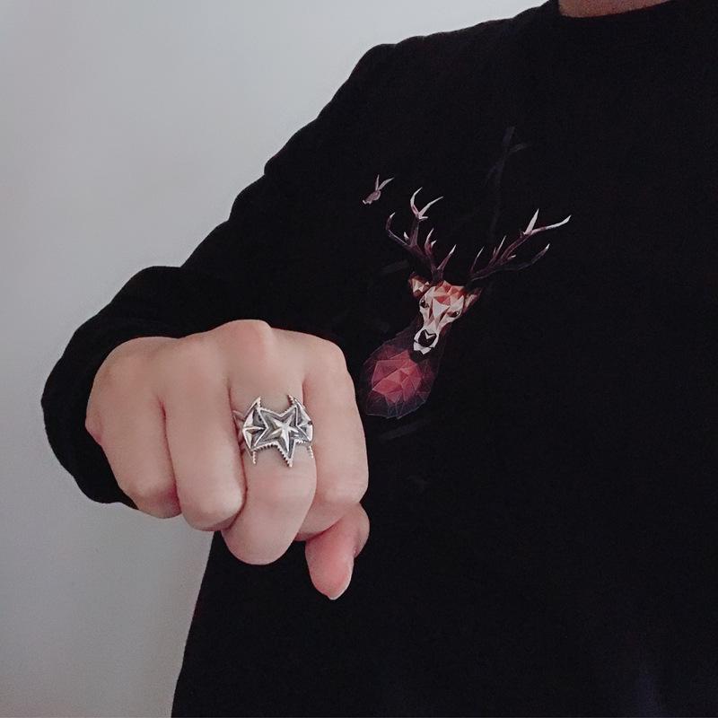 925 Sterling Silver Retro Star Adjustable Ring - Unisex Trendy Accessory
