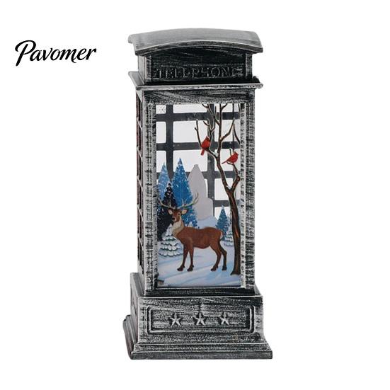 Bedroom Bedside Lamp Telephone Booth Christmas Lantern, Vintage LED Flameless Candle Night Light Retro Phone for Desk, Festive Tabletop Decor, Holiday