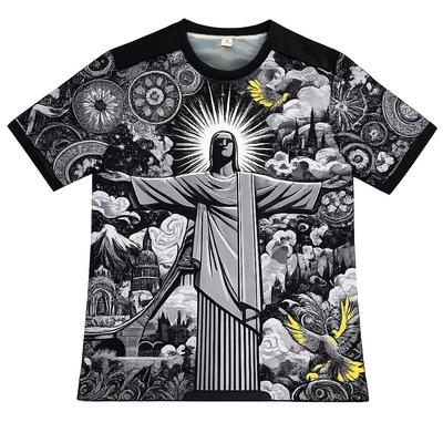 Camiseta de Fútbol Gráfica de Jesús de Brasil para Hombre y Mujer Streetwear Camiseta Deportiva Oversize de Verano para Entrenamiento