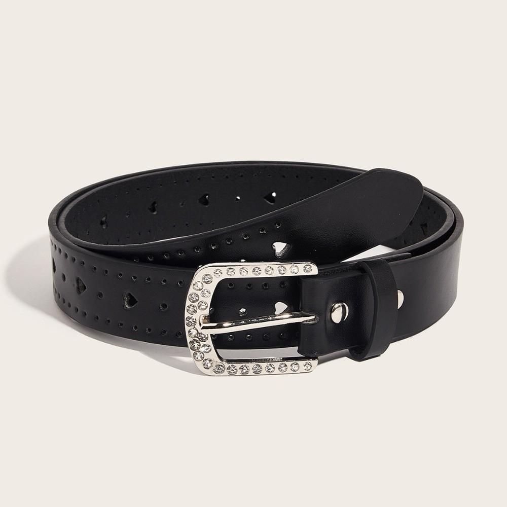 Adjustable Hollow Heart Belt Pin Buckle Rhinestone Buckle Belt Casual Waist Belt For Ladies