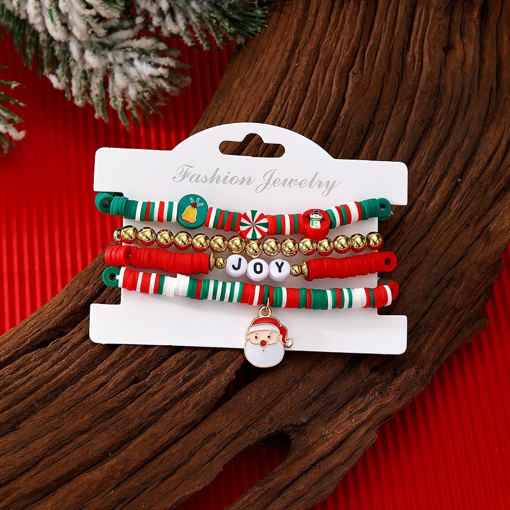 

Christmas Letter Polymer Clay Bracelet Set: Colorful Beads and Tree Charms