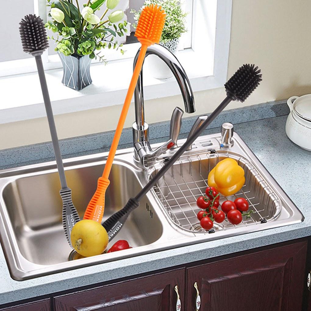 Silicone Bottle Brush Long Handle Water Bottle Cleaning Brush Vase Glassware Cup Brush Cleaner