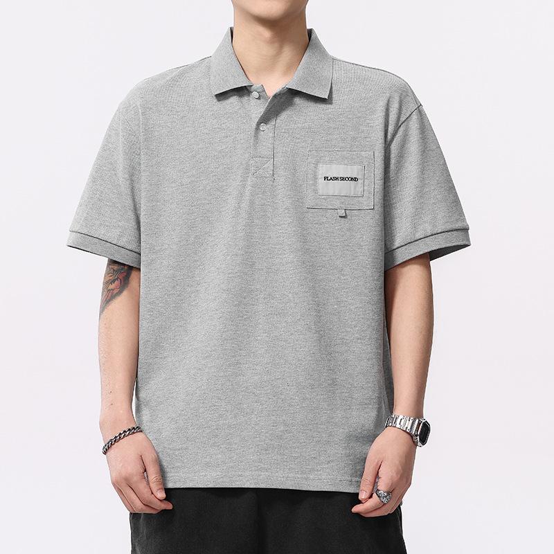 

Новая американская футболка-поло с коротким рукавом из чистого хлопка, мужская футболка, ретро, свободная, с лацканами, мужская короткая футболка 4XL