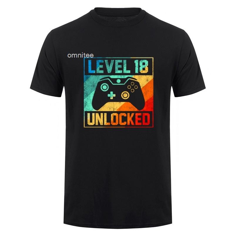 Level 18 Freigeschaltet 18. Geburtstag 18-Jähriger Gamer Jungen T-Shirts Kurzarm Spieler Geschenk Streetwear Oberteile HJ106
