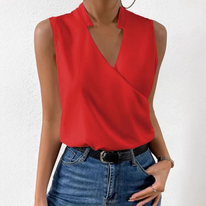 Nuovi top casual estivi da donna con scollo a V a tinta unita T-shirt gilet da donna