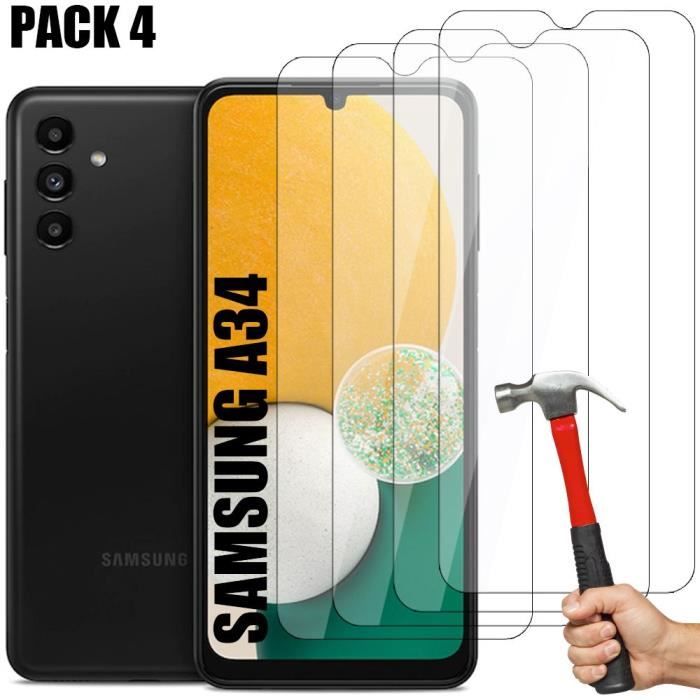 Protection d'écran en verre trempé - BOOLING - Compatible Samsung Galaxy A34 - Lot de 4 - 9H Antichoc - Transparent