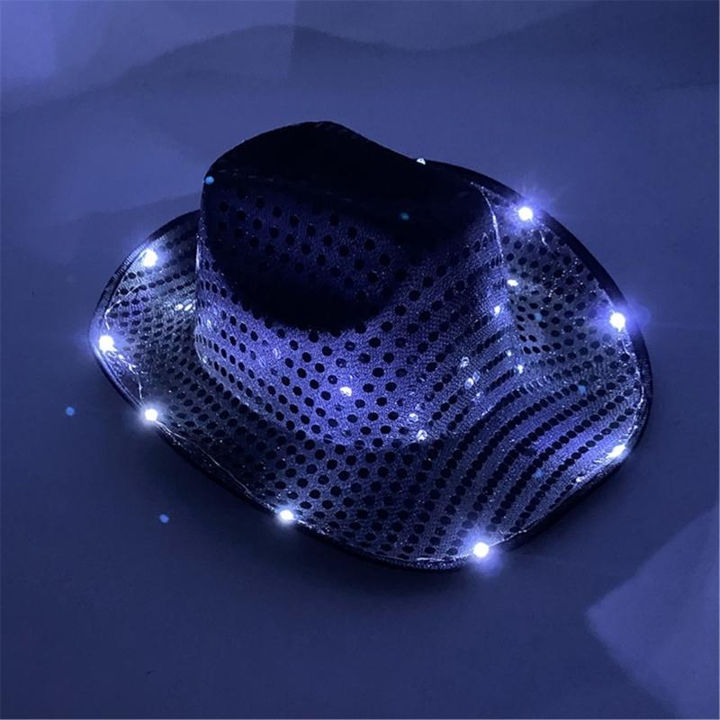 Sparkly Glowing Cowboy Hats Glinting Sequins Panama Hat for Party Halloween