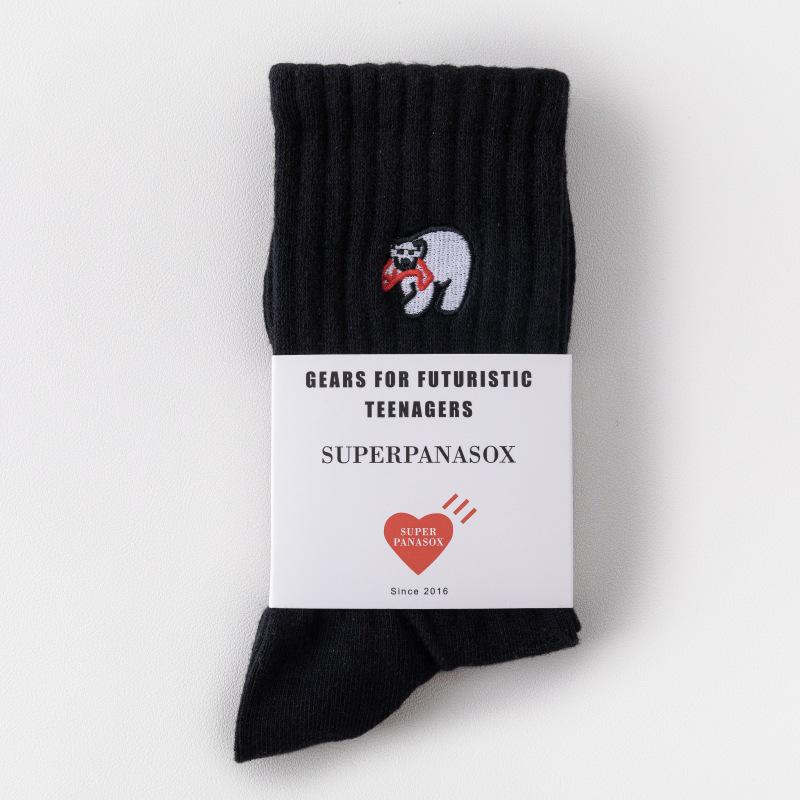 Cityboy Men's Trendy Cartoon Embroidery Mid-Calf Socks - Sweat-Absorbing Sport Socks for Autumn & Winter